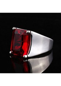 Resim Fkgümüş 925 Ayar Gümüş Kırmızı Taşlı Sade Erkek Yüzük Silver 