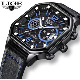 Resim Lige Lüks Deri Kordon Kare Tasarım 3 ATM Su Geçirmez Çok Fonksiyonlu Erkek Kol Saati 