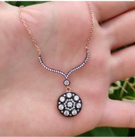 Resim Güler Yüzlü Silver Elmas Montürlü Şik Gümüş Kolye 