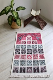 Resim 40 Yama Desenli Astarlı Lüks Seccade S1017 Kırmızı Çok Renkli 