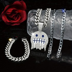 Resim 3'lü Set Miami Yaratıcı Soğuk İfade Mücevher Kolye Takı Seti Trend Sokak Hip Hop Küba Bağlantılı El Zinciri Punk Tarzı Kolye Takı Arkadaş ve Aile için Hediye. 