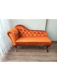 Resim Ters Kol Dekoratif Bihter Koltuk Josefin Puf 110 Cm Ceviz Ayak Turuncu 