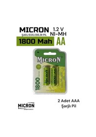 Resim Aa Sıze 1800 Mah Ni-mh Şarjlı Pil Micron 2 Adet 1800 Mah Gerçek Kapasite 