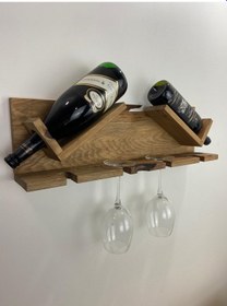 Resim Ahşap Şaraplık Ve Kadeh Standı Meşe 