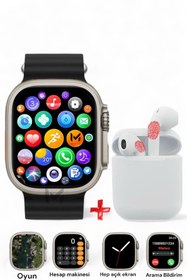 Resim MATEO Akıllı Saat Watch Ultra 45mm ve Bluetooth Kablosuz Kulaklık Android ios Uyumlu 2 in 1 