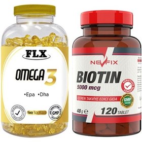 Resim Omega 3 Balık Yağı 180 Softgel & Nevfix Biotin 5000 Mcg 120 Tablet 
