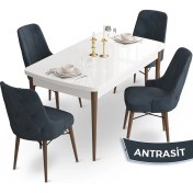 Resim Canisa Concept Ahu Serisi 80 x 132 cm Açılabilir Masa Beyaz Masa Ceviz Ayak Mutfak Masa Takımı 4 Sandalye 