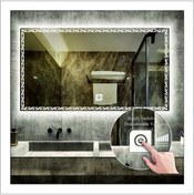 Resim GLOBAL LED MIRROR 75x105 Cm Beyaz Ledli Tasarım Kumlamalı Dokunmatik Tuşlu Banyo Aynası Makyaj Aynası Işıklı Ayna 