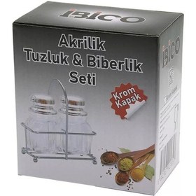 Resim 2pcs Krom Kapak Akrilik Tuzluk - Biberlik - Baharatlık Metal Standlı Kare - Köşeli 4915 Çok Renkli 