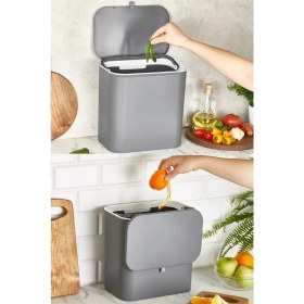Resim Gri Fonksiyonel Kapaklı Banyo ve Mutfak Tezgah Üstü Çöp Kovası 