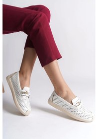 Resim Lızy Bağcıksız Ortopedik Rahat Taban Kalp Desenli Kadın Babet Ayakkabı Kt - Beyaz Beyaz 