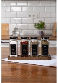 Resim Mienda Home 4'lü Ahşap Standlı Cam Baharatlık Seti Siyah Kapaklı Ve Etiketli Baharatlık Mh01syh04 Siyah - Şeffaf 