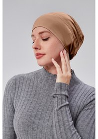 Resim Sonbaharmoda Kadın Tesettür Hazır Pratik Geçmeli Bone Lastikli Kaymaz Sütlü Kahve Sütlü Kahverengi 