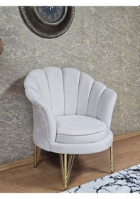 Resim Zafir Tekli İstiridye Gold Kaplama Telli Ayak Çay Seti Koltuk Tekli Berjer , Balkon, Salon, Ofis Krem 