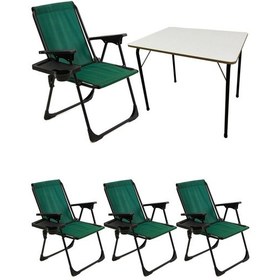 Resim Natura 4 Adet Kamp Sandalyesi Dikdörtgn Bardaklık Yeşil+ MDF Masa Yeşil 