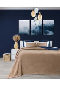 Resim Twin Soft Pamuklu Tek Kişilik Battaniye Kahve Mavi 