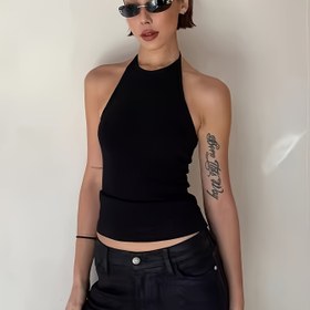 Resim Kadınlar İçin Seksi Sırt Açık Halter Yaka Üst - Dar Kesim Şık Siyah Yazlık Gömlek, Makinede Yıkanabilir & Kuru Temizlenebilir, Orta Esneklikte Düz Renk, Günlük ve Resmi Giyimler, Akşam Elbisesi, Kolay Bakım Kıyafet 