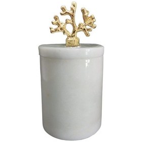 Resim Beyaz Mermer Pamuk Kutusu-pamukluk-kapaklı Kutu Gold Aksesuarlı 