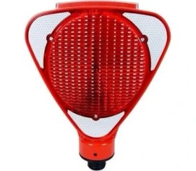 Resim Solar Kırmızı Üçgen Flaşörlü Klasik Kedi Gözlü Trafik Konisi Seti 