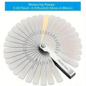 Resim 32'si 1 arada Kalınlık Ölçer Seti, Paslanmaz Çelik, Çift İşaretli Metrik / İnç, 0.015-0.035in / 0.04-0.88mm, Elektronik Alet ve Kalıp İmalatı Boşluk Analizi İçin Kalınlık Ölçüm Aracı 