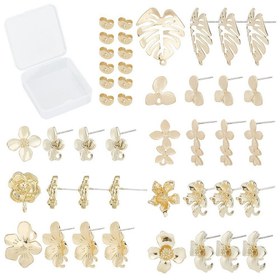 Resim 72 adet Karışık Renk Çiçek Küpe Takı Seti, Alaşım ve Demir Çivi Döngü ve 304 Paslanmaz Çelik Pinler ile, DIY Takı Yapımı Malzemeleri, El Sanatları Kiti 