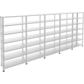 Resim RafBurada 7 Katlı 5'li Galvaniz Çelik Raf - Depo, Arşiv, Kiler, Dosya, Market Rafı 59x75 Cm-250 Cm-1.00 Mm 