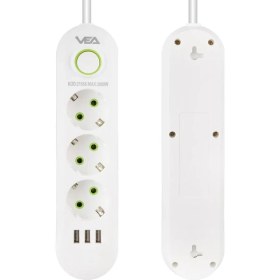 Resim Vea VA-21558 3lü 1.5 Metre Kablolu 3 Usbli Beyaz Akım Korumalı Priz 