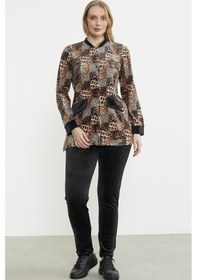 Resim Sementa Leopar Desenli Tunik Kadife Takım - Siyah Siyah 