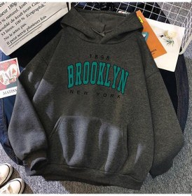 Resim Koyu Gri Erkek Ve Kadın Uzun Kollu 1898 New York Baskılı Kadın Kapüşonlular Moda Polar Hoody Yaratıcılık Kazak Giyim Koyu Gri 