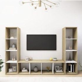Resim Tdesigno Televizyon Sehpası - Ünitesi -kitaplık-meşe Beyaz 180 cm 12 Raflı 