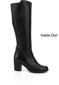 Resim GÖNDERİ(R) Kadın / Kız Siyah Fermuarlı Kalın Topuklu Hakiki Deri Çizme 