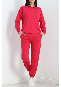 Resim İki İplik Bisiklet Yaka Eşofman Takımı Fuşya 