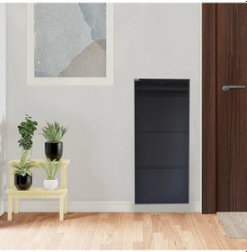 Resim 3 + 1 Kapaklı Antrasit Metal Ayakkabılık Siyah 