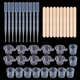 Resim 40 Parça Epoksi Reçine Döküm Kiti: 10 x 30ml Ölçü Kupaları, 10 x Plastik Damlacıkları, 10 x Ahşap Çubukları, 10 x Karıştırma Kupaları - DIY Reçine El Sanatları için Mükemmel Başlangıç 