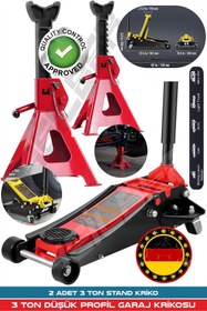Resim HEİLBER ALMAN 3 TON RED ÇİFT PİSTONLU DÜŞÜK PROFİL GARAJ ZEMİN KRİKOSU + 2 ADET 3 TON TUTUCU STAND KRİKO 