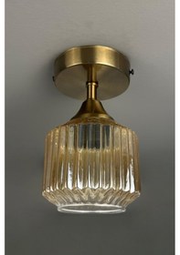 Resim Jerno Cam Bal Rengi Tekli Piramit Plafonyer Başlık Retro Salon Aydınlatma Bal 