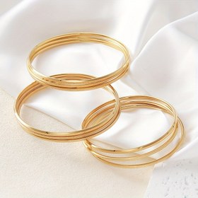 Resim 3 adet Yuvarlak Bilezikler 2.5mm İnce Yivli Mat 18Kgf Hipoalerjenik Basit Moda Tarzı Gece Kulübü/Parti Unisex Üç Boyut 