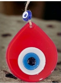 Resim Orta Boy Kırmızı Damla Desen Nazar Boncuklu Duvar Dekoru Cam Duvar Süsü 