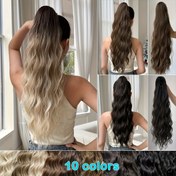 Resim Koyu kahverengi siyah pençe şeklinde atkuyruğu uzantısı açık kahverengi 60.96 cm su dalgası ısıya dayanıklı sentetik atkuyruğu peruk, kadınların günlük kullanım için kısa saç aksesuarlarına uygun 