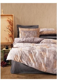 Resim Saten Çift Kişilik Nevresim Takımı Amentes Gri 