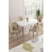 Resim Canisa Concept Nef Serisi 70 x 114 Cm, Açılabilir Mdf Mutfak Masa Takımı, Beyaz Masa Ceviz Ayak, 4 Sandalye 