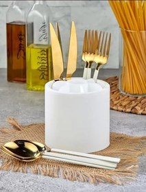 Resim 7 Bölmeli Beyaz Çatal Kaşık Organizeri Tezgah Üstü Çatal Kaşıklık, CC.098 