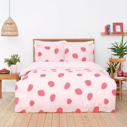 Resim Strawberry Pembe %100 Pamuk Tek Kişilik Nevresim Yastık Seti 