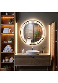 Resim Luna Led'li Kumlamalı Lavabo & Banyo Aynası Dokunmatik Sensörlü 70 X 70 Günışığı 