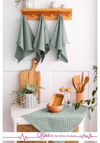 Resim 2 Adet 40x60 Dama Desen Mutfak Havlusu, Sunum Havlusu, Dekoratif Havlu Yeşil 