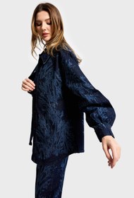 Resim Kadın Koyu Kot Rengi 9s6-5 Oversize Parlak Taş Desen Detaylı Özel Tasarım Denim Ceket - KOYU KOT / S 