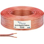 Resim Poke 50 Metre 2x1,5mm Şeffaf Kırmızı Çizgili Elektrik Ses ve Hoparlör Kablosu Kordon 