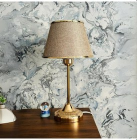 Resim Royal Gold Metal Ayaklı Abajur Kumbeji Altın Şeritli Kumaş Başlık Yatak Odası Abajur Salon Masa Lambası Kum Beji 