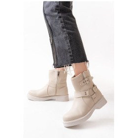 Resim 02-2013 Bej Toka Aksesuarlı Fermuarlı Günlük Kadın Bot Acı Kahverengi 