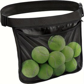 Resim 1 adet Çok Fonksiyonlu Spor Ekipmanları Saklama Çantası, Ayarlanabilir Tenis Topu Bel Çantası, File Cepli ve Fermuarlı, Hızlı Açma Tokası, Dayanıklı Naylon Malzeme, Pickleball, Padel ve Daha Fazlası İçin 